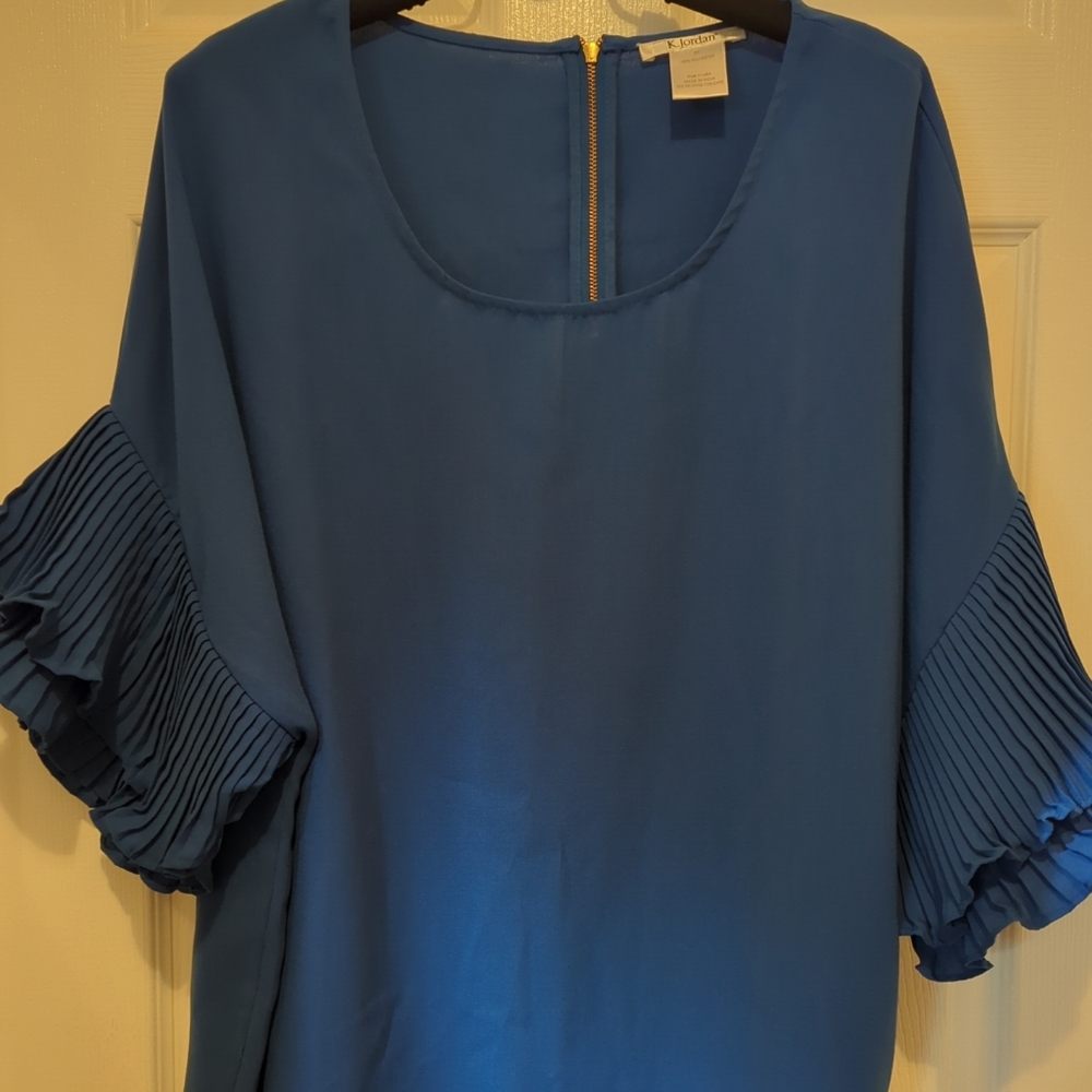 K Jordan Top Womens 2X Royal Blue Ruffle Sleeve Dramatic Boho